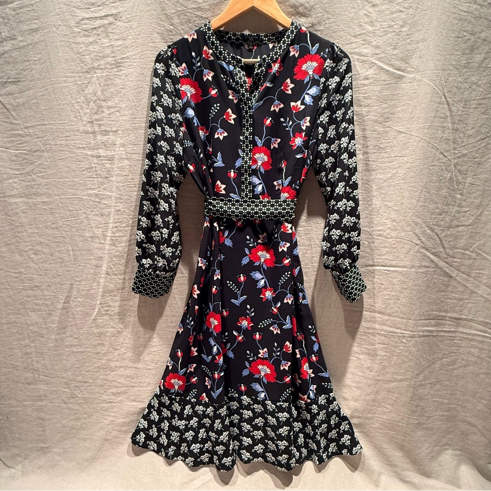 Talbots Floral Mixed-Print Dress | Belted Waist | Long Sleeve - Picture 3 of 13